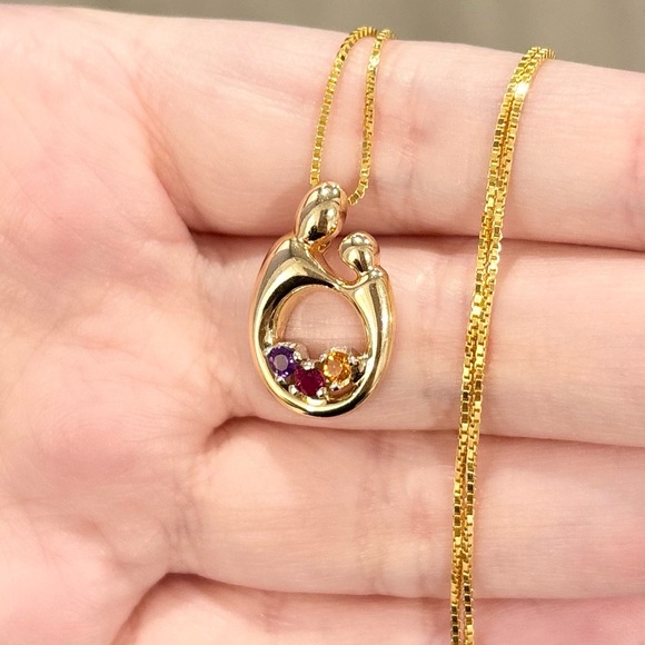 14K Kaynar three stone amethyst Ruby citrine vintage yellow gold open pendant - Picture 5 of 10